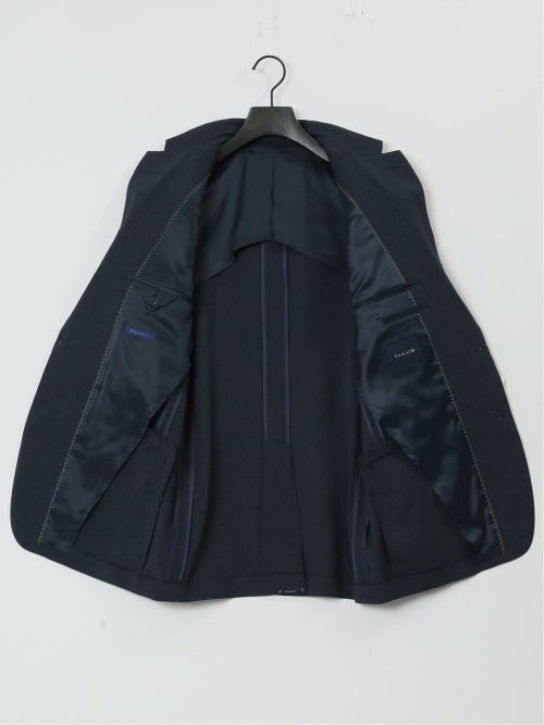 ストレッチウォッシャブル スリムフィット 2ボタン2ピーススーツ マイクロストライプ紺