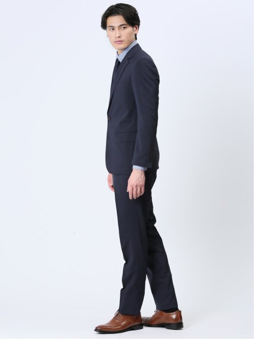 ストレッチウォッシャブル スリムフィット 2ボタン2ピーススーツ マイクロストライプ紺