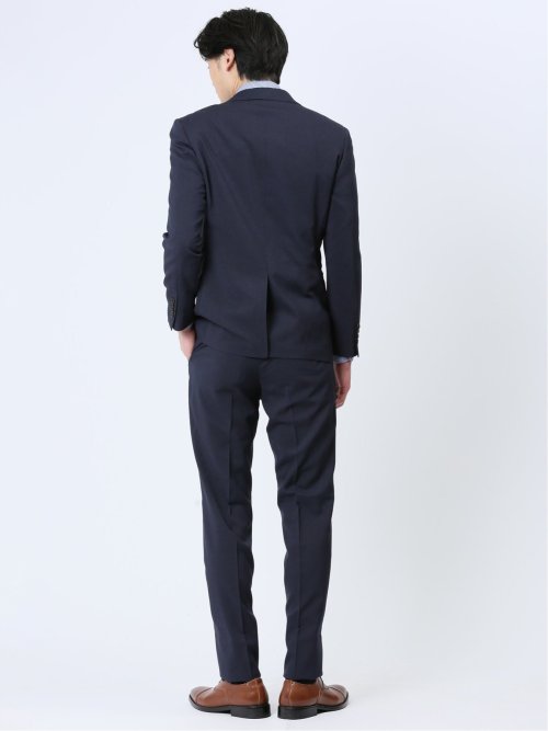 ストレッチウォッシャブル スリムフィット 2ボタン2ピーススーツ マイクロストライプ紺