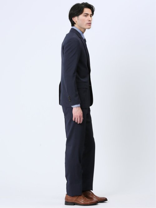 ストレッチウォッシャブル スリムフィット 2ボタン2ピーススーツ マイクロストライプ紺