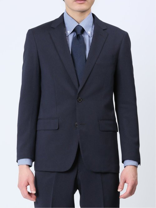ストレッチウォッシャブル スリムフィット 2ボタン2ピーススーツ マイクロストライプ紺