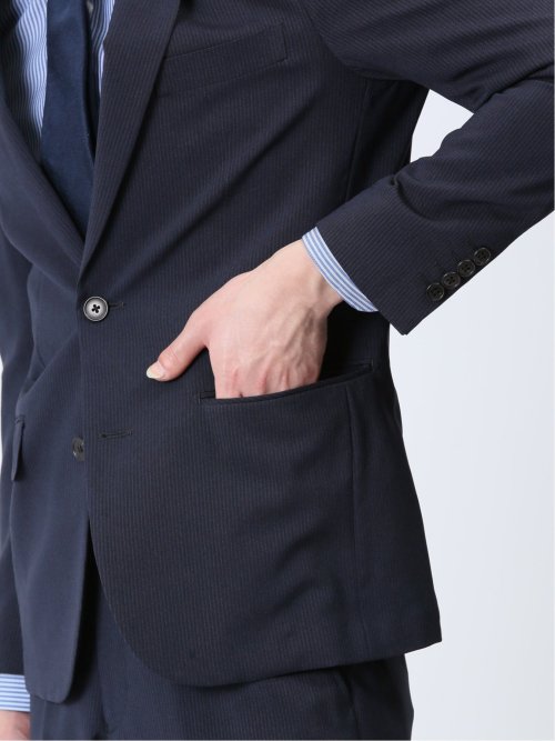 ストレッチウォッシャブル スリムフィット 2ボタン2ピーススーツ マイクロストライプ紺