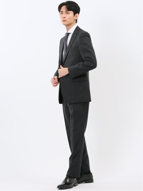 ストレッチウォッシャブル スリムフィット 2ボタン2ピーススーツ シャドーチェック黒