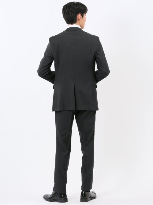 ストレッチウォッシャブル スリムフィット 2ボタン2ピーススーツ シャドーチェック黒