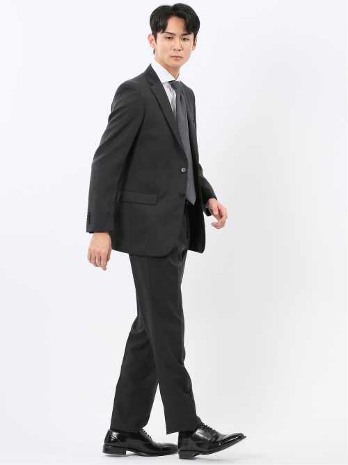 ストレッチウォッシャブル スリムフィット 2ボタン2ピーススーツ シャドーチェック黒