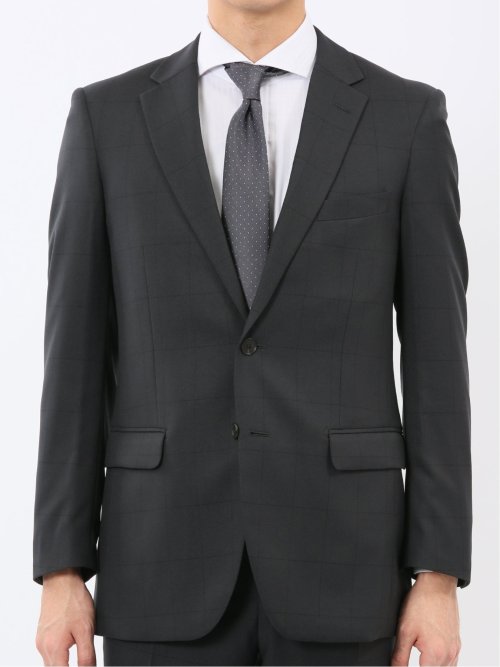 ストレッチウォッシャブル スリムフィット 2ボタン2ピーススーツ シャドーチェック黒