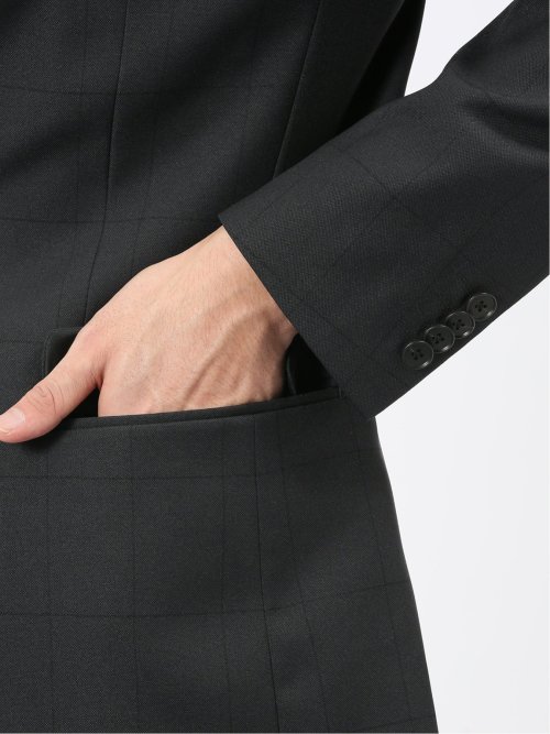 ストレッチウォッシャブル スリムフィット 2ボタン2ピーススーツ シャドーチェック黒