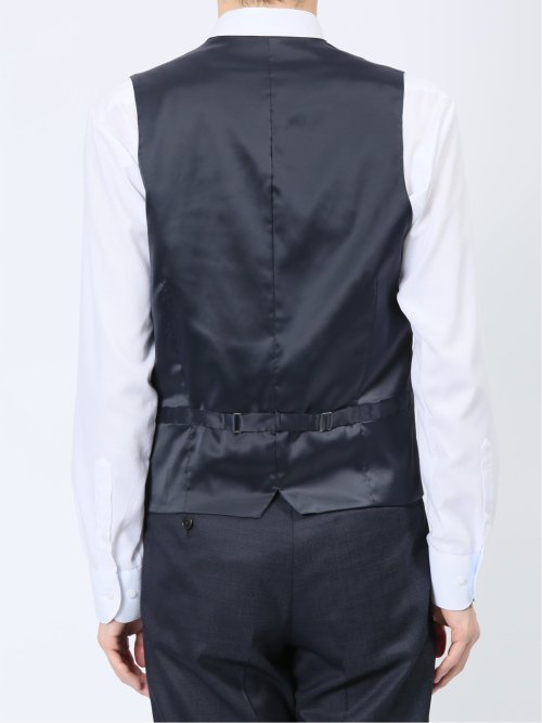 光沢ウール混 スリムフィット 2ボタンスリーピーススーツ 組織 紺