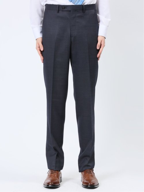 光沢ウール混 スリムフィット 2ボタン スリーピーススーツ 組織柄 紺