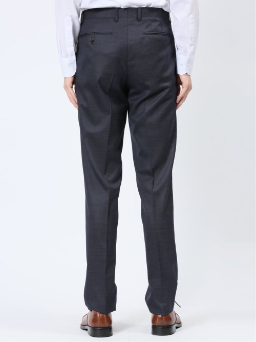 光沢ウール混 スリムフィット 2ボタンスリーピーススーツ 組織 紺