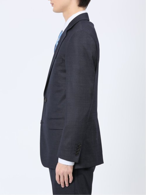 光沢ウール混 スリムフィット 2ボタン スリーピーススーツ 組織柄 紺