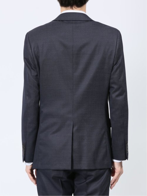 光沢ウール混 スリムフィット 2ボタンスリーピーススーツ 組織 紺