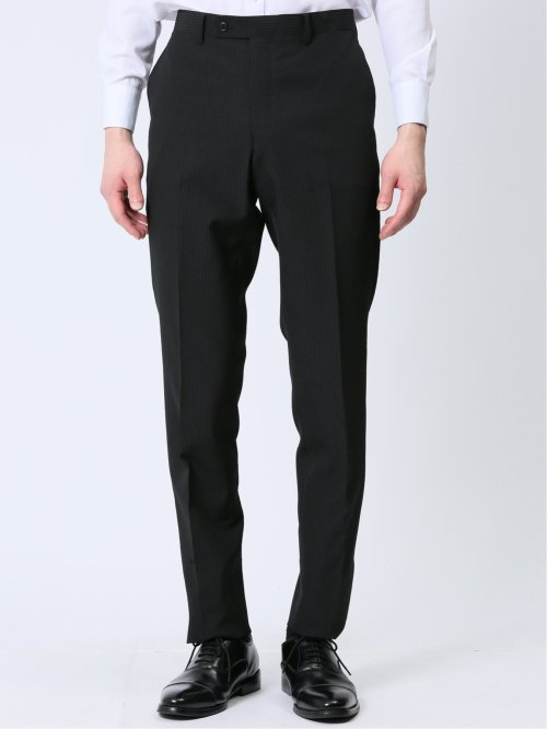 ストレッチウォッシャブル スリムフィット 2ボタン2ピーススーツ シャドーストライプ黒