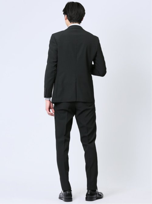 ストレッチウォッシャブル スリムフィット 2ボタン2ピーススーツ シャドーストライプ黒