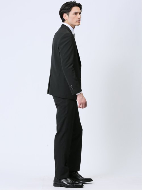 ストレッチウォッシャブル スリムフィット 2ボタン2ピーススーツ シャドーストライプ黒