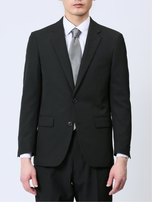ストレッチウォッシャブル スリムフィット 2ボタン2ピーススーツ シャドーストライプ黒