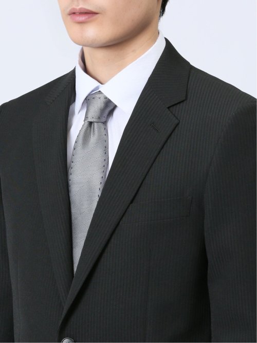 ストレッチウォッシャブル スリムフィット 2ボタン2ピーススーツ シャドーストライプ黒