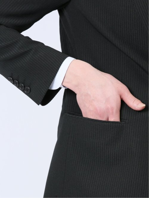 ストレッチウォッシャブル スリムフィット 2ボタン2ピーススーツ シャドーストライプ黒