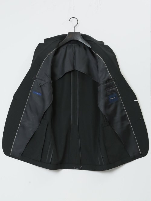 ストレッチウォッシャブル スリムフィット 2ボタン2ピーススーツ シャドーストライプ黒