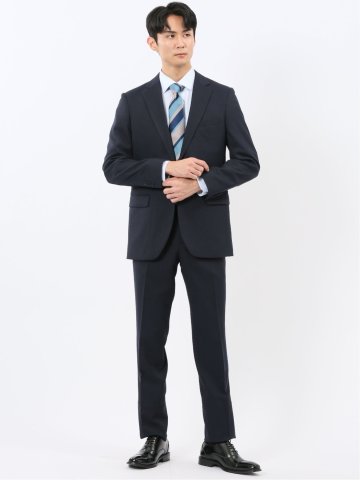 ストレッチウォッシャブル スリムフィット 2ボタン2ピーススーツ 組織紺