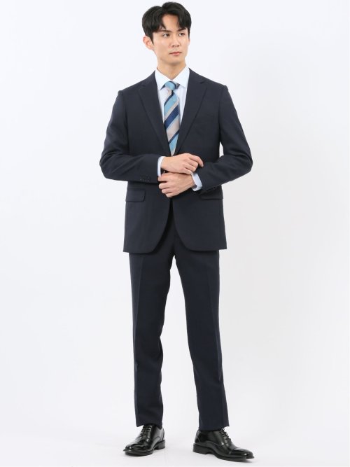 ストレッチウォッシャブル スリムフィット 2ボタン2ピーススーツ 組織紺