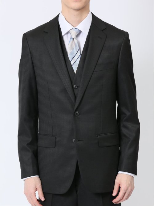 未使用級　ウールシルク スリーピース スーツ 黒 KUZURI PREMIUM SILK WOOL ブラック無地スリーピーススーツ