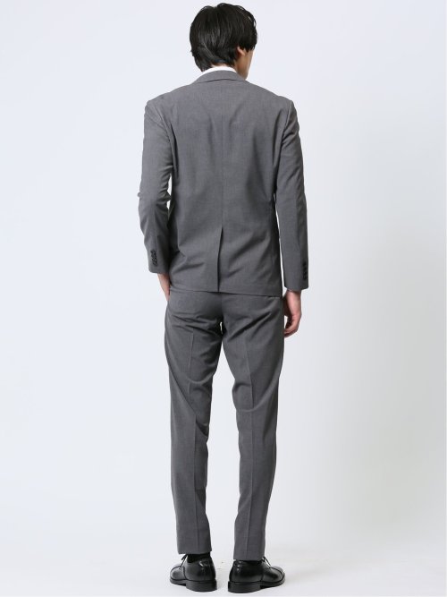 ストレッチウォッシャブル スリムフィット 2ボタン2ピーススーツ 無地グレー