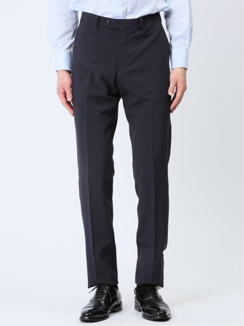 ストレッチウォッシャブル スリムフィット 2ボタン2ピーススーツ マイクロチェック紺