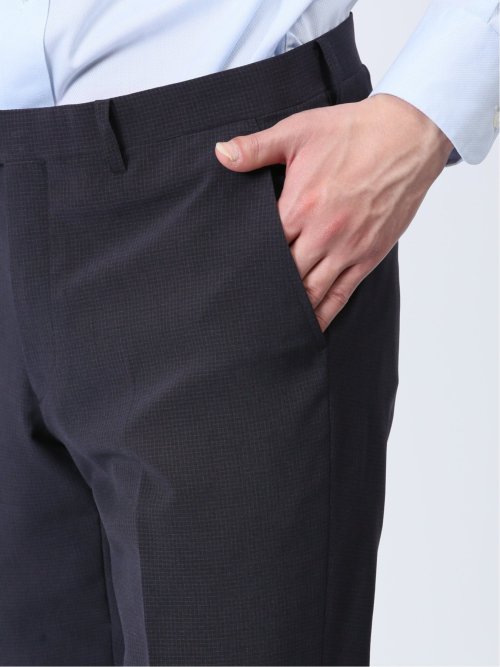 ストレッチウォッシャブル スリムフィット 2ボタン2ピーススーツ マイクロチェック紺