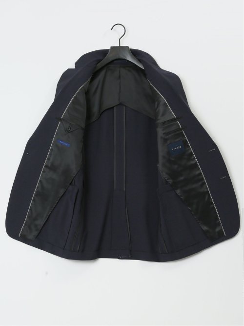 ストレッチウォッシャブル スリムフィット 2ボタン2ピーススーツ マイクロチェック紺