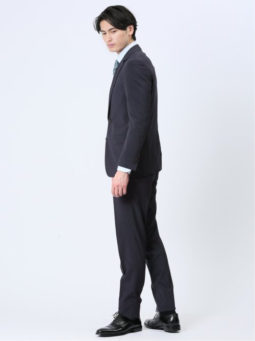 ストレッチウォッシャブル スリムフィット 2ボタン2ピーススーツ マイクロチェック紺