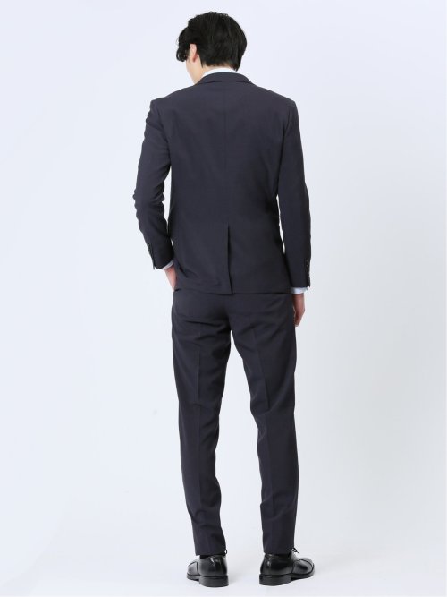 ストレッチウォッシャブル スリムフィット 2ボタン2ピーススーツ マイクロチェック紺