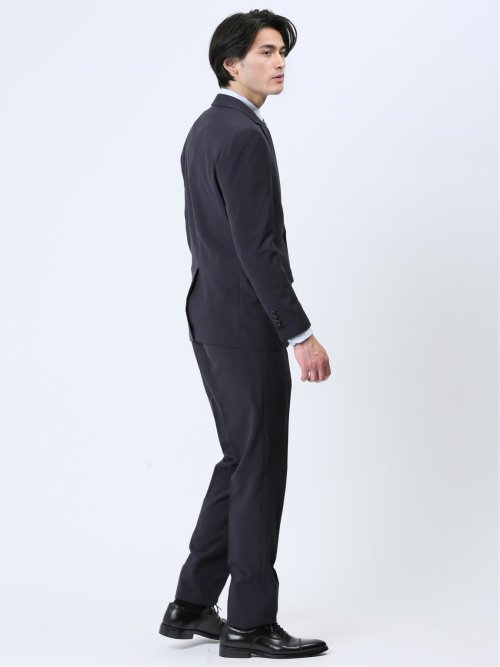 ストレッチウォッシャブル スリムフィット 2ボタン2ピーススーツ マイクロチェック紺