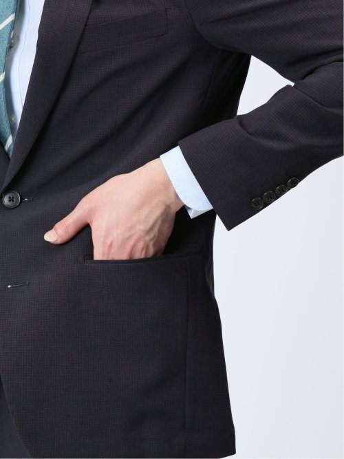 ストレッチウォッシャブル スリムフィット 2ボタン2ピーススーツ マイクロチェック紺