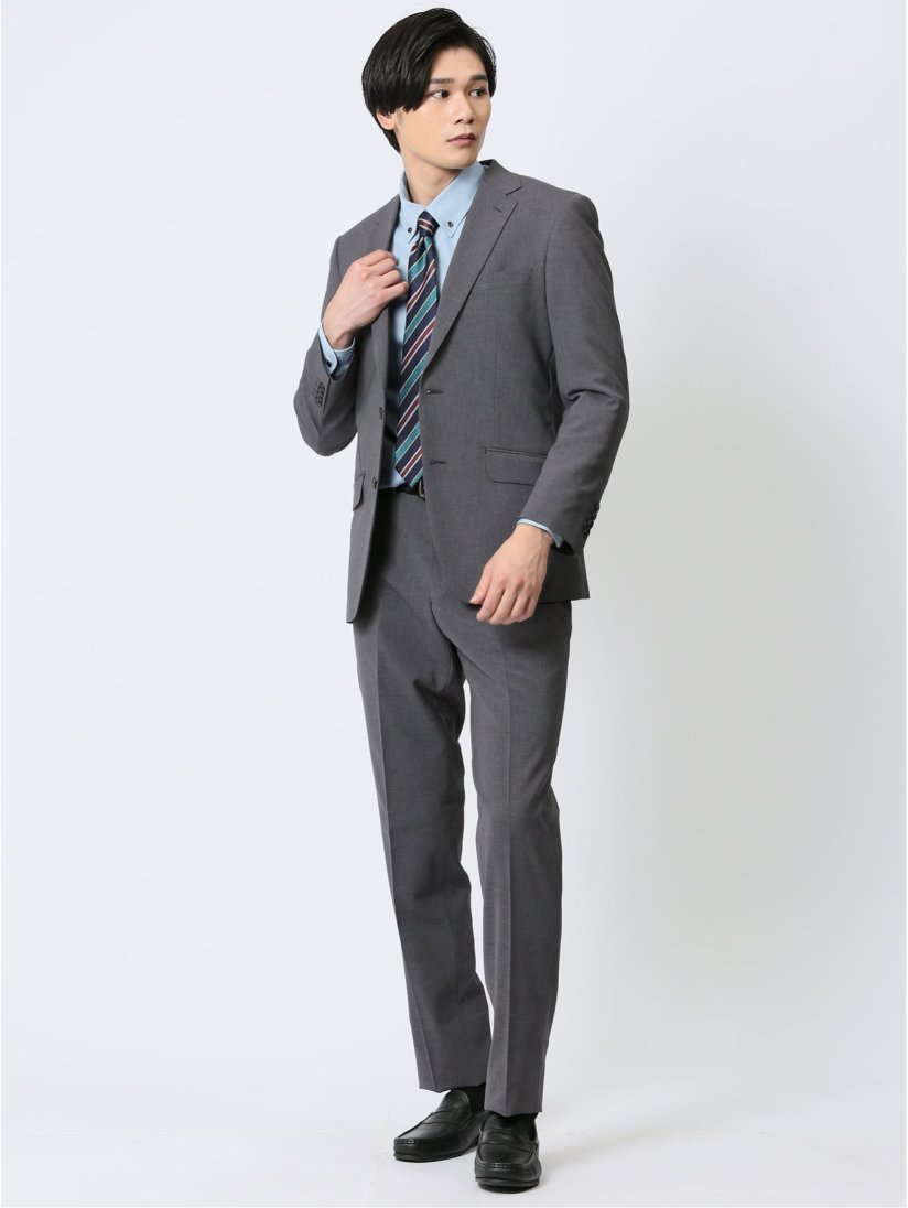 ダークグレー ストライプ ビジネススーツ 2ボタン（メンズ スーツ 二つ  