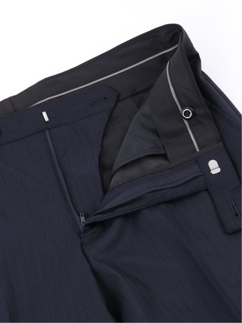 光沢ウール混 スリムフィット 2ボタン3ピーススーツ シャドーストライプ紺