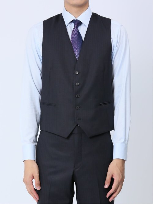 光沢ウール混 スリムフィット 2ボタン3ピーススーツ シャドー