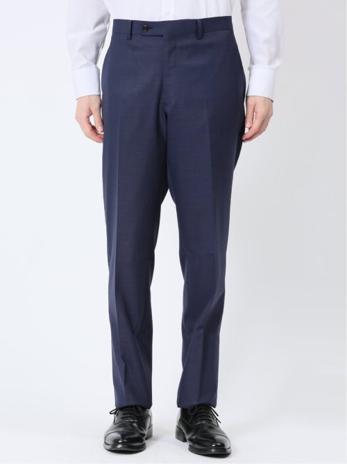 光沢ウール混 レギュラーフィット 2ボタン3ピーススーツ 組織紺