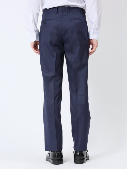 光沢ウール混 レギュラーフィット 2ボタン3ピーススーツ 組織紺