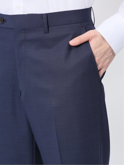 光沢ウール混 レギュラーフィット 2ボタン3ピーススーツ 組織紺