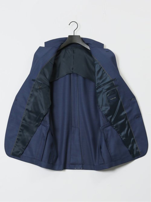 光沢ウール混 レギュラーフィット 2ボタン3ピーススーツ 組織紺