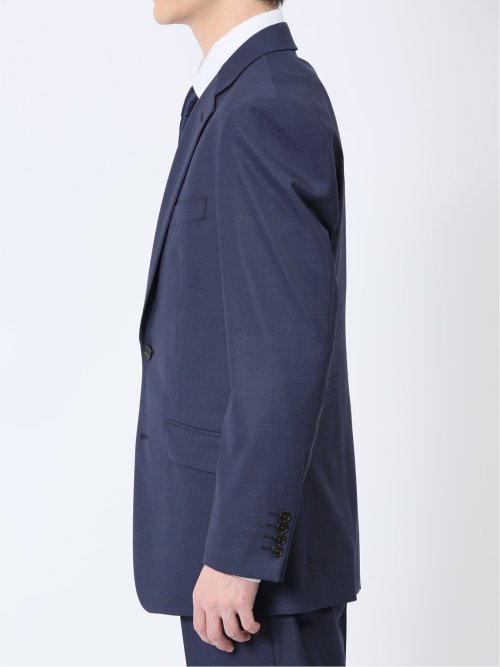 光沢ウール混 レギュラーフィット 2ボタン3ピーススーツ 組織紺