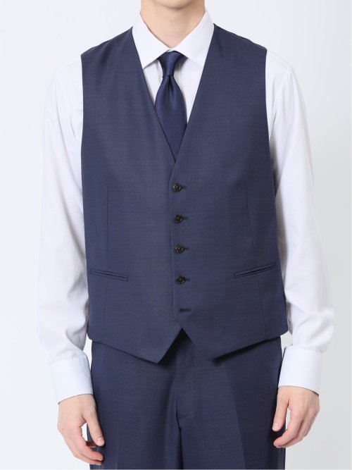 光沢ウール混 レギュラーフィット 2ボタン3ピーススーツ 組織紺