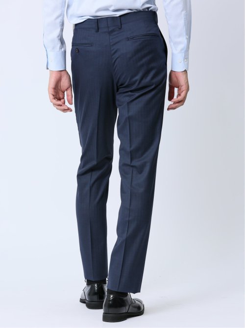 光沢ウール混 スリムフィット 2ボタン3ピーススーツ 組織青