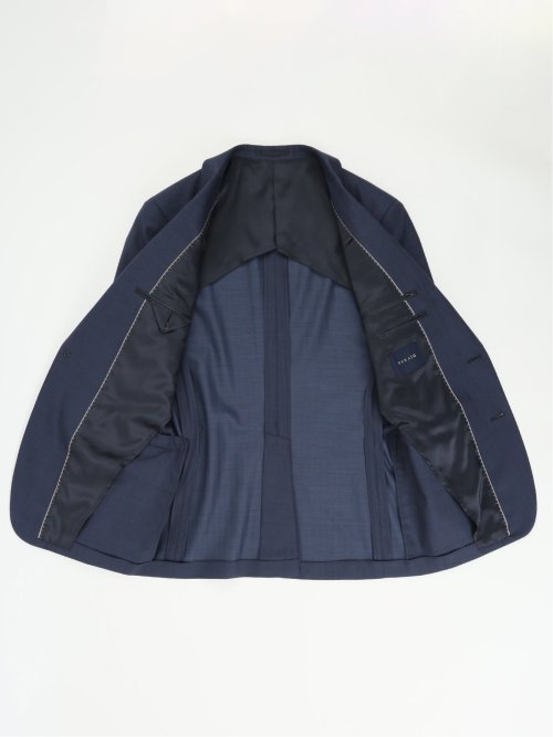 光沢ウール混 スリムフィット 2ボタン3ピーススーツ 組織青