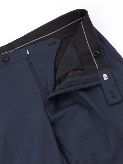 光沢ウール混 スリムフィット 2ボタン3ピーススーツ 組織青