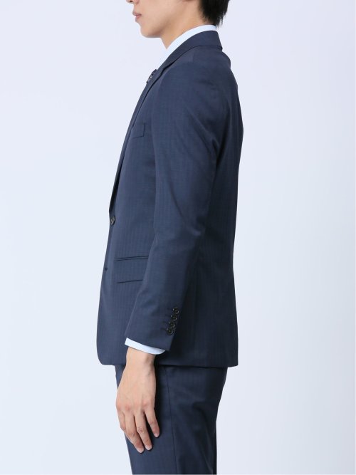 光沢ウール混 スリムフィット 2ボタン3ピーススーツ 組織青