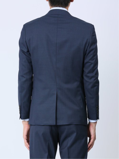 光沢ウール混 スリムフィット 2ボタン3ピーススーツ 組織青