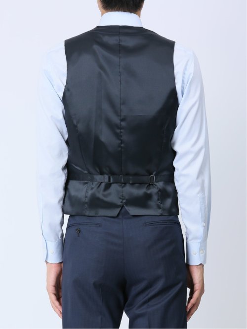 光沢ウール混 スリムフィット 2ボタン3ピーススーツ 組織青