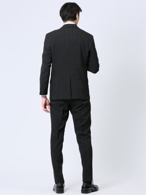 ストレッチウォッシャブル レギュラーフィット 2ボタン2ピーススーツ チェック黒